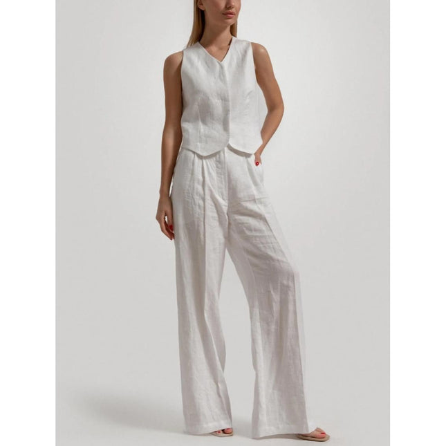 Conjunto elegante de chaleco y pantalón de verano de lino y algodón para mujer
