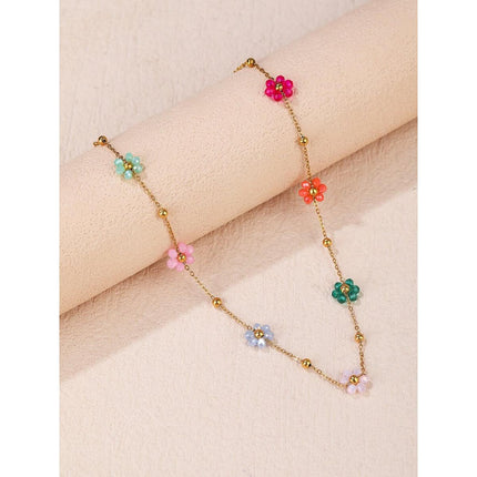 Colorful Flower Beaded Stainless Steel Bracelet