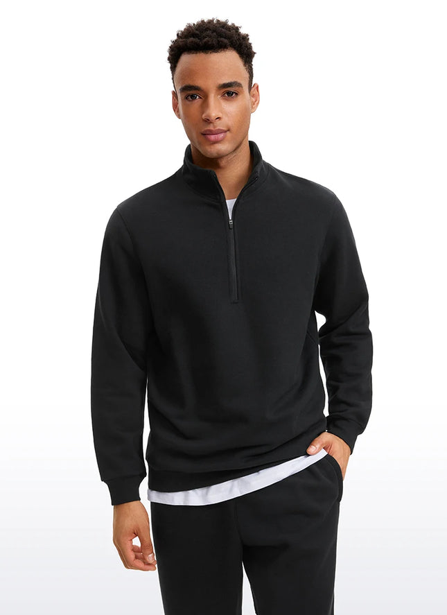 Sweat-shirt à col montant et demi-zip doublé en polaire pour homme