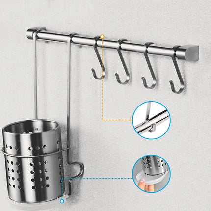 Estante de pared para cocina de acero inoxidable con ganchos