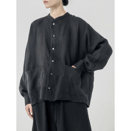 Chemise à manches longues oversize en lin rétro