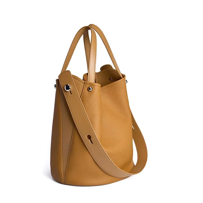 Luxurious Genuine Leather Bucket Shoulder Bag - Large Capacity, Versatile Fashion for Women