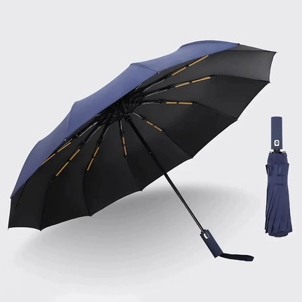 Parapluie noir durable et automatique à trois volets résistant aux UV