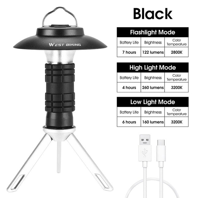 Linterna de camping magnética recargable para exteriores: luz LED portátil para acampar y hacer senderismo