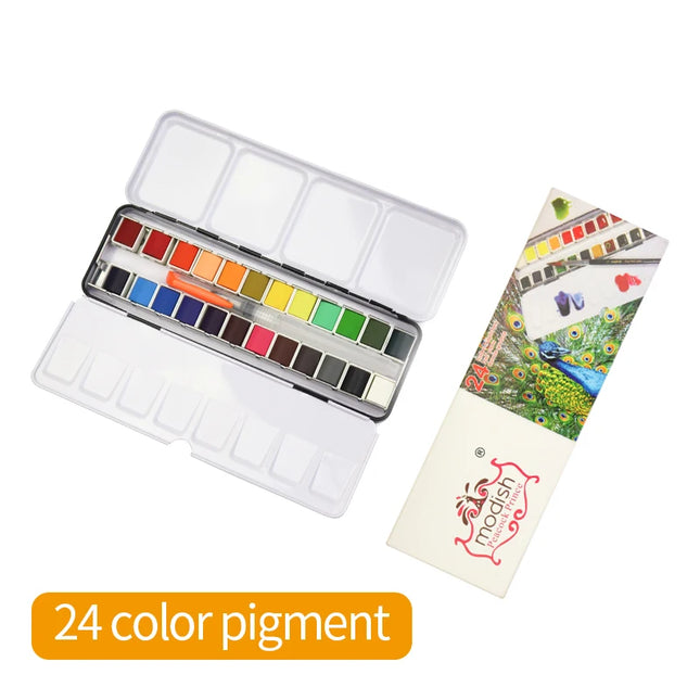 Ensemble de peinture aquarelle portable 24/36 couleurs avec stylo pinceau pour fournitures de voyage et d'art