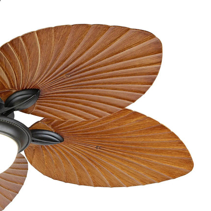 52" Tropical Palm Leaf Blade Ceiling Fan with Dimmable LED Chandelier and Remote Control - Wnkrs