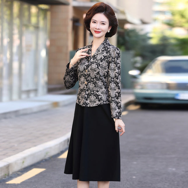 Fake Two-piece Suit Collar Floral Stitching Dress