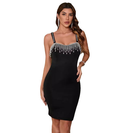 Vestido sexy para mujer, vestido de fiesta de noche para mujer, vestido de verano elegante con abertura y flecos, minifalda corta tipo lápiz sin mangas