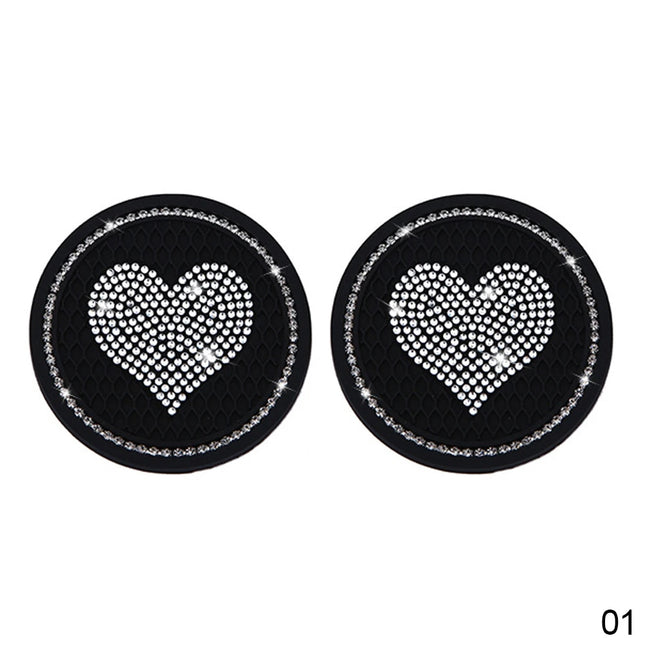 2PCS Heart-Shaped Diamond Car Cup Holder Mats - Wnkrs