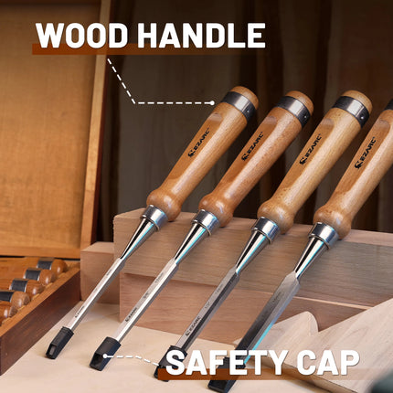 6-Piece Wood Chisel Set with Premium Wooden Case for Woodworking Craftsmen