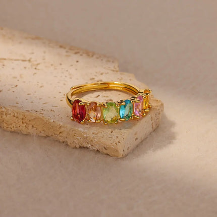 Multicolor Zircon Rings for Women - Gold Color Stainless Steel