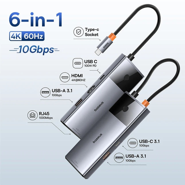 Hub USB-C ultra-rapide 10 Gbit/s : HDMI 4K, Ethernet, chargement PD et plus encore