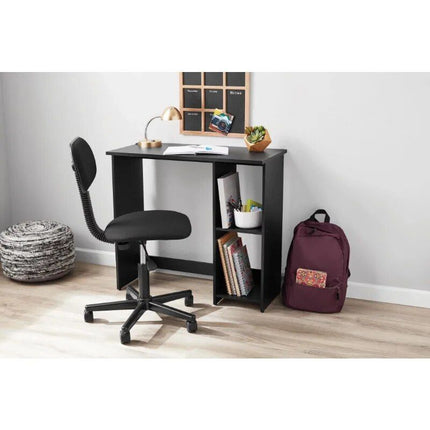 Compact Black Oak Writing Desk with Storage Shelves - Wnkrs