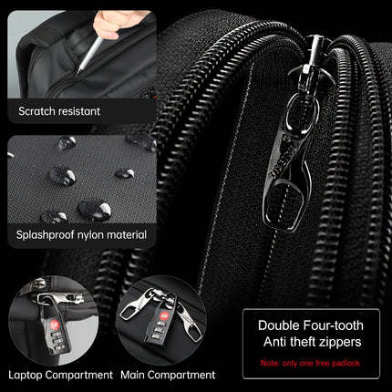 Sac à dos de voyage en nylon imperméable avec port USB pour ordinateur portable 15,6"