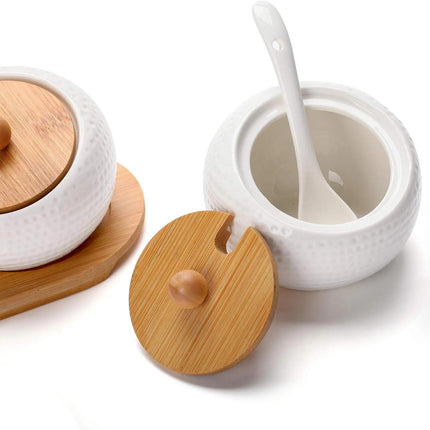 Elegant Ceramic Storage Jar Set with Bamboo Tray