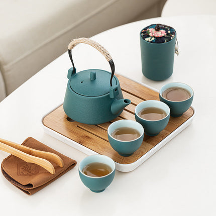 Stoneware Handle Pot With One Pot And Four Cups Outdoor Travel Tea Set - Wnkrs