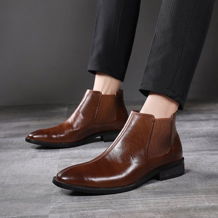 Bottines Chelsea en cuir à bout pointu pour hommes de style britannique