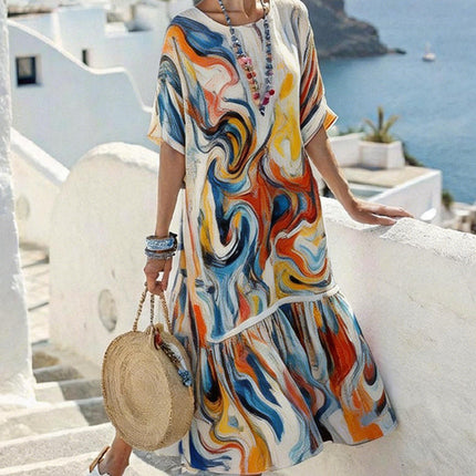 Vestido largo de mujer con estampado digital