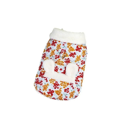 Parka de peluche con diseño floral y lindas orejas para perros