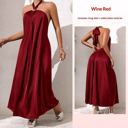 French Style Off Shoulder Halter Maxi Dress Womens