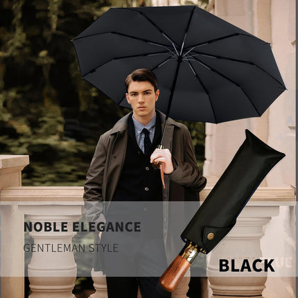 Grand parapluie automatique pliable pour homme avec manche en bois