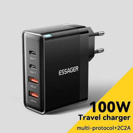 Cargador rápido USB-C de 100 W con 4 puertos para portátiles y teléfonos