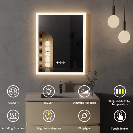 Miroir de salle de bain antibuée avec éclairage LED et fonction Smart Touch