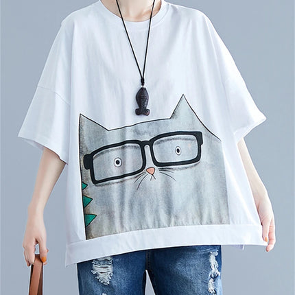 Summer Fashion Cartoon Cat Print T-shirt