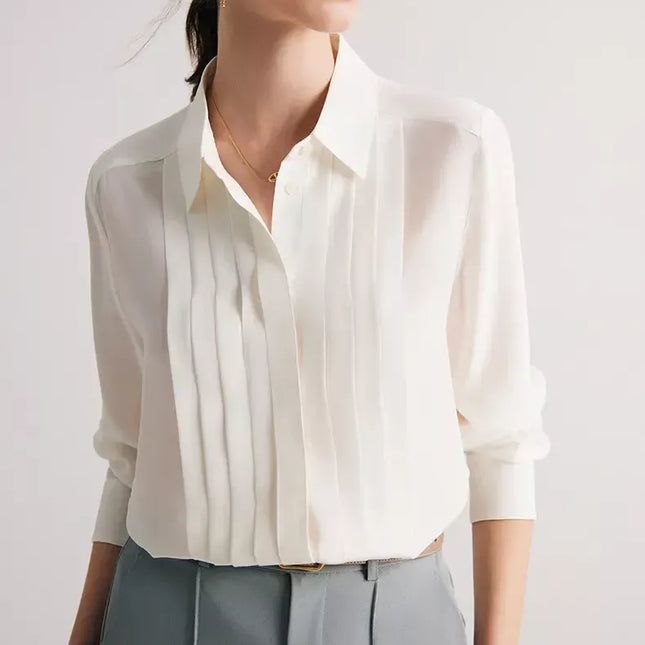 Elegante blusa blanca de seda morera para oficina