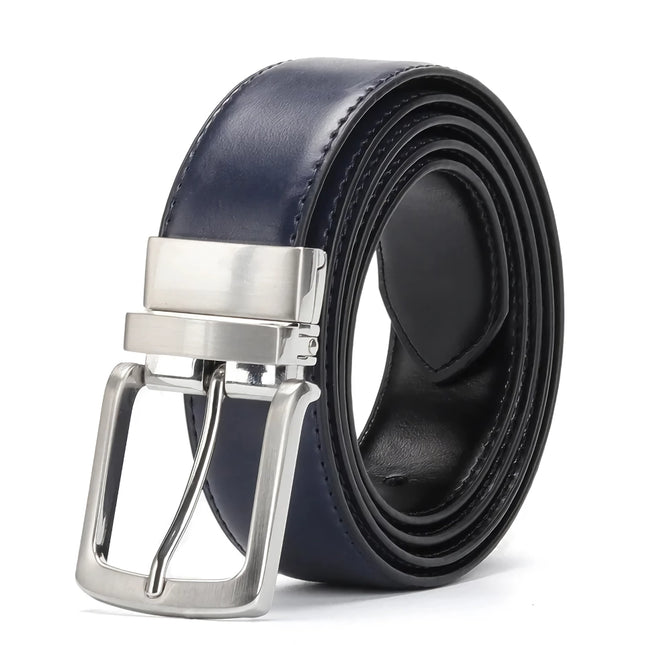 Cinturón reversible de piel auténtica para hombre con hebilla giratoria: elegante cinturón de vestir de piel de vaca