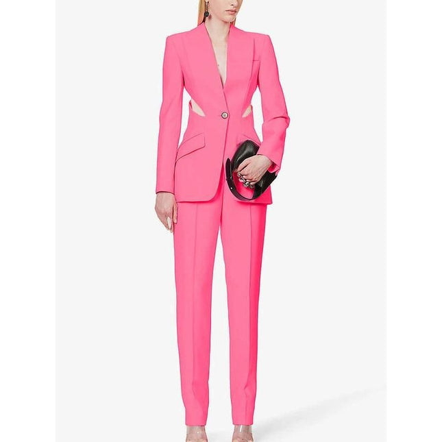 Elegant Hollow Out Two-Piece Blazer and Pant Set for Women