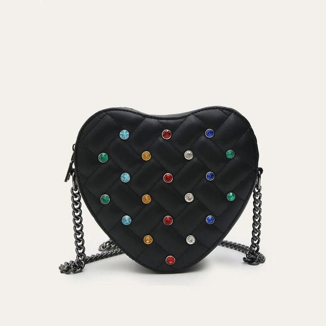 Sac à bandoulière en forme de cœur avec détails en strass colorés