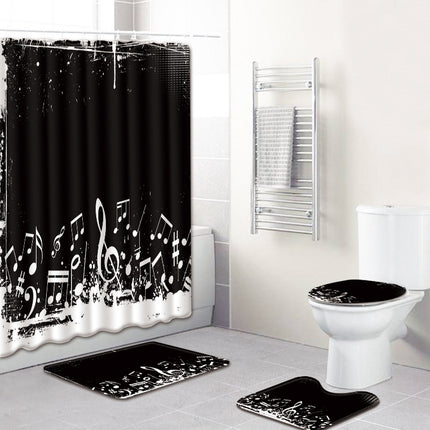 Music Note Music Color Bathroom Carpet Shower Curtain Personality Water-absorbent Non-slip Mat Four-piece - Wnkrs