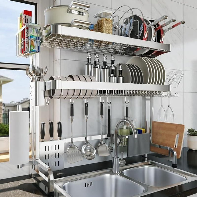 Adjustable 3-Tier Stainless Steel Over The Sink Dish Drying Rack - Wnkrs