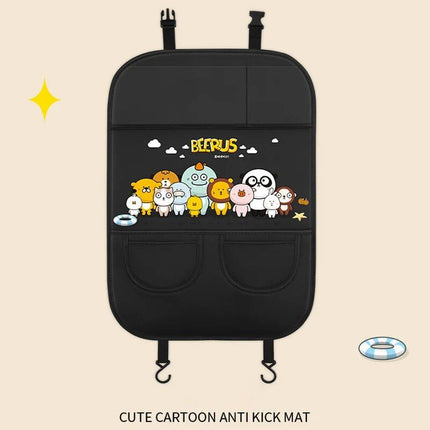 Car Seat Back Protector with Cartoon Design & Storage Pocket - Wnkrs