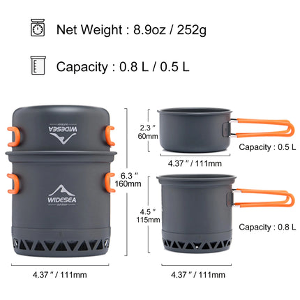 Ensemble de cuisine d'extérieur portable - Batterie de cuisine légère de 1,3 L et 2,3 L pour le camping et la randonnée