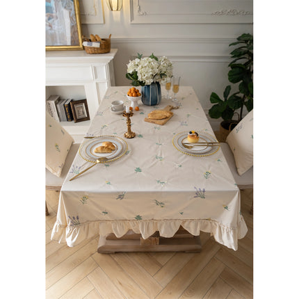 Nappe élégante en coton brodée abricot avec bordure en feuille de lotus