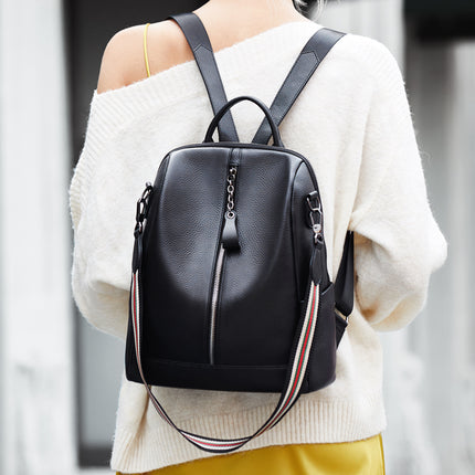 Sac à dos fourre-tout noir pour femme 100 % cuir véritable