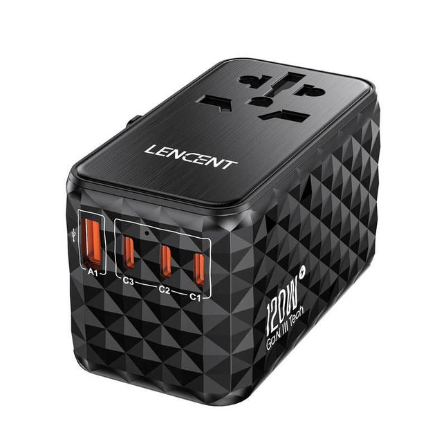 Chargeur rapide universel GaN 120 W avec adaptateur de voyage multi-régions