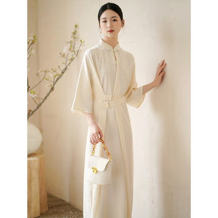 Water Drop Stand Collar Waist Seal Dress