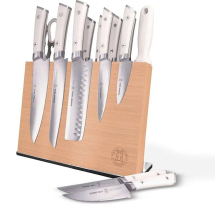 14-Piece Professional Forged Stainless Steel Knife Set with White Handles - Wnkrs