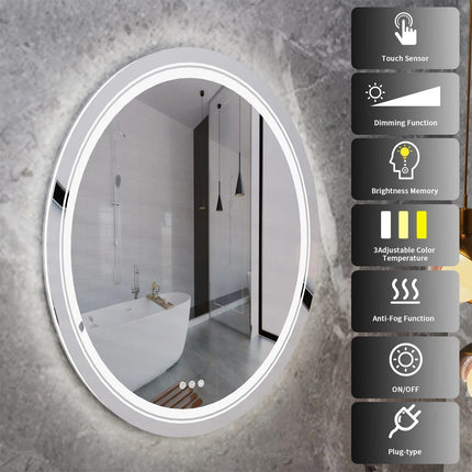 Modern Oval LED Bathroom Mirror with Dimmable Light and Demist Feature - Wnkrs