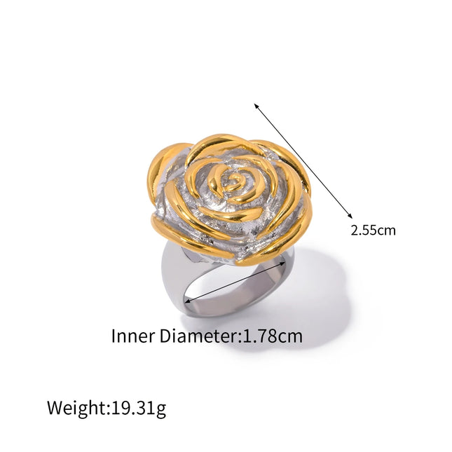 Anillo de acero inoxidable con diseño de flor geométrica bañado en oro de 18 quilates