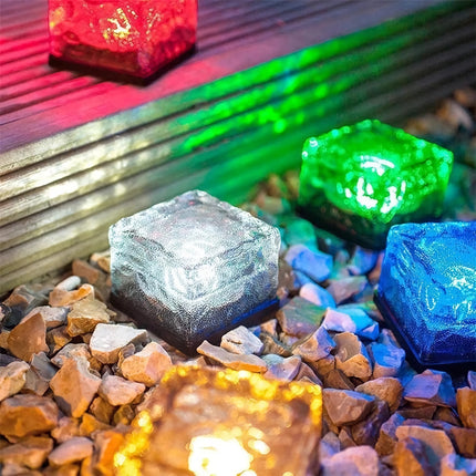 Luces LED para caminos de jardín alimentadas por energía solar: lámparas decorativas para exteriores con forma de cubitos de hielo