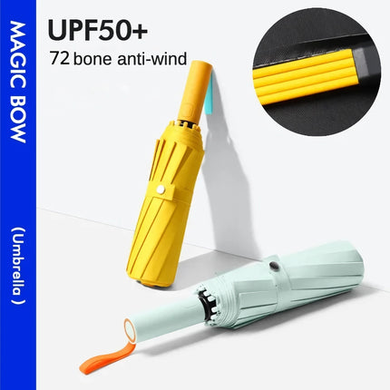 Fully Automatic Folding Umbrella - Windproof, Sunproof, and Waterproof with 72 Fiberglass Bones