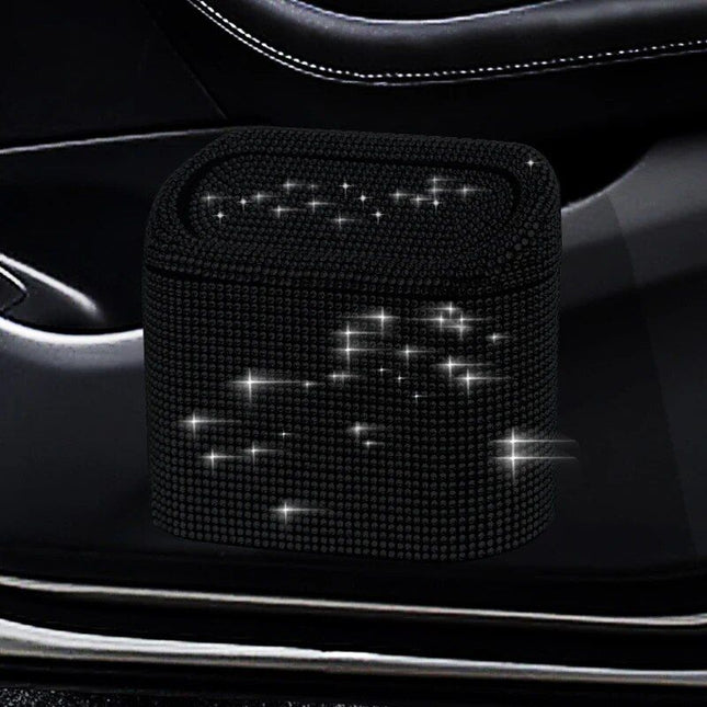 Luxurious Rhinestone Car Trash Bin - Pressing Type Square Storage Bucket - Wnkrs