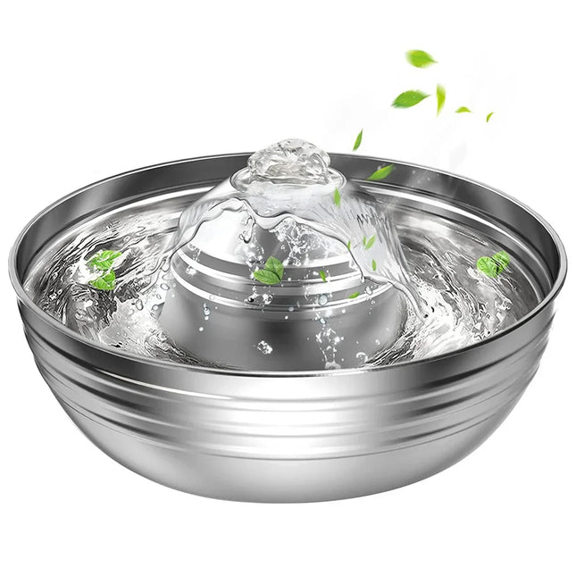 Fontaine à eau en acier inoxydable pour chat et chien de 2 L avec pompe silencieuse pour plusieurs animaux de compagnie