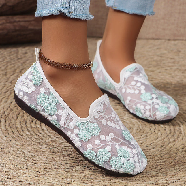 Nuevos zapatos planos con bordado de encaje, mocasines casuales transpirables de verano para mujer
