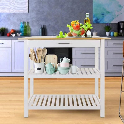 40" Natural & White Solid Wood Kitchen Island with Storage and Towel Rack - Wnkrs