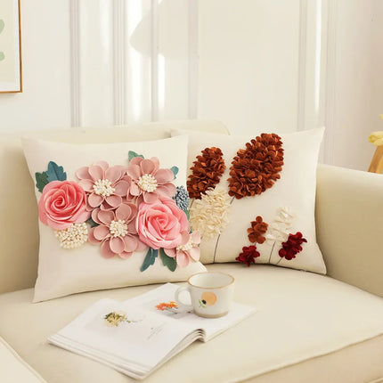 Elegant French Rose Patchwork Cushion Cover – 3D Floral Design, Decorative